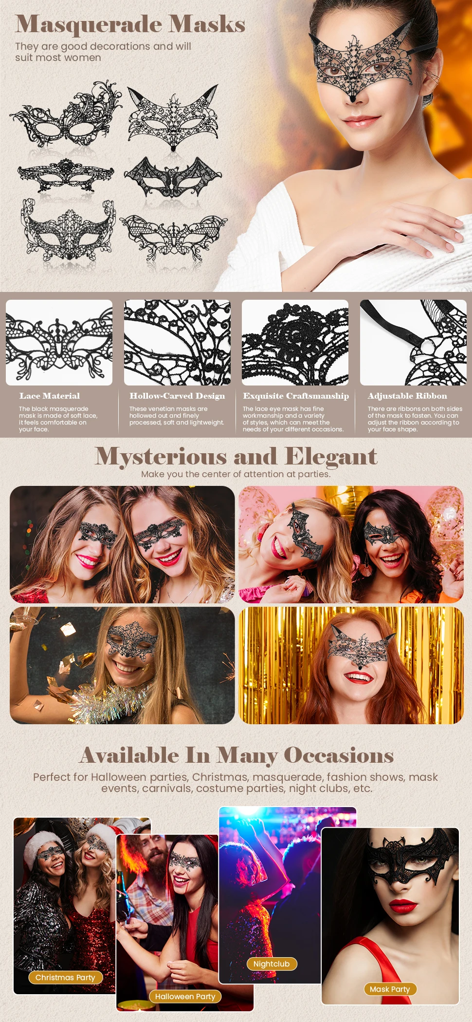 Frauen Karneval Maske hohle Spitze Maskerade Gesichts maske Prinzessin Prom Party Requisiten schwarze Augen Maske Halloween Kostüm für Frauen – Detail 21