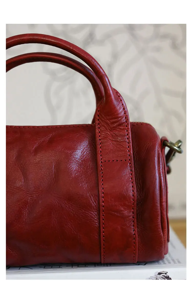 Einfache Vintage-Handtasche aus pflanzlich gegerbtem Rindsleder für Damen, kleine Freizeittasche für Outdoor-Partys, niedliche Umhängetasche aus echtem Leder – Detail 10