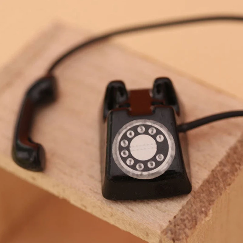 1:12 Dollhouse Miniature Vintage Phone Model Simulation Mini Retro Telephone Doll Furniture Decor Accessories For Kids Toys Gift