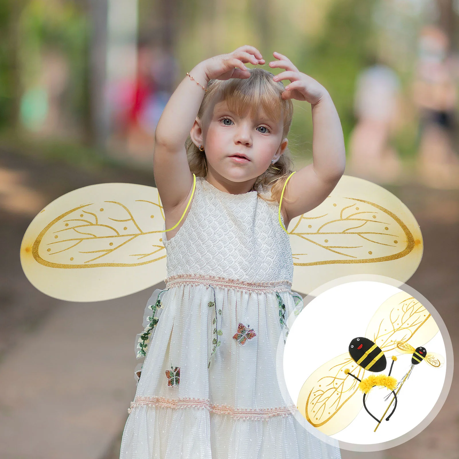 Bee Wings Set Kids Costume Wand for Party Accessories Cosplay Prop Fabric Dress-up Headband
