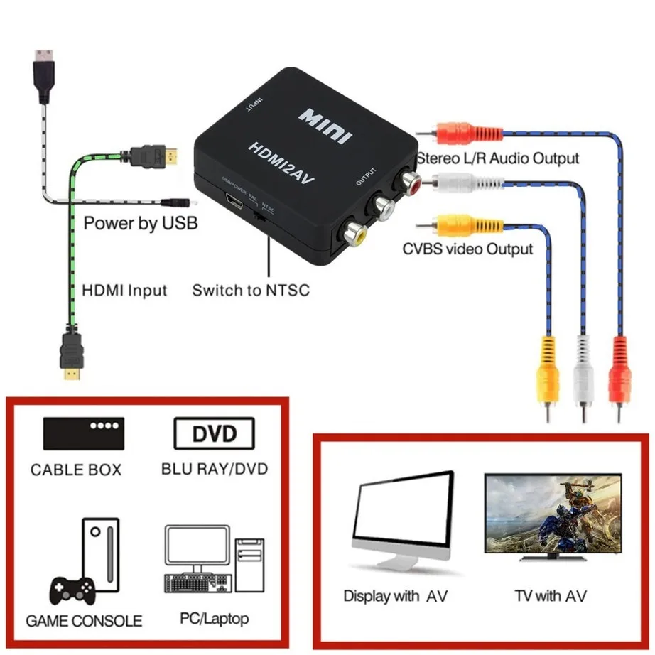 YLGETOHDE hdmi-compatible hogy RCA átalakító AV/CVSB videó Loggia Merevlemez 1080P 1920*1080 30hz HDMI2AV Alatámaszt NTSC Cimbora kimeneti hdmitoav