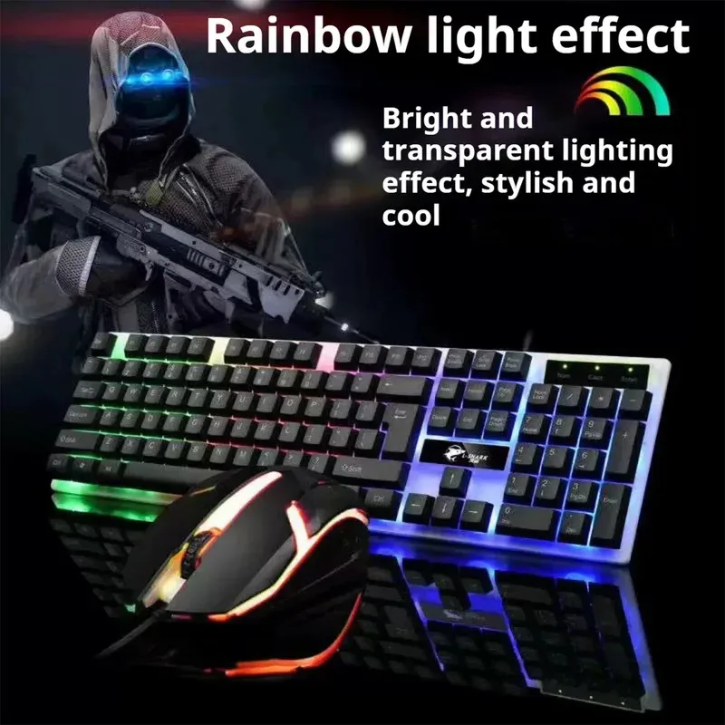 Game Office Universal Light Wired Keyboard And Mouse Set Mechanical Feel Floating High Key Cap Rebound Comfort Game Mouse Set