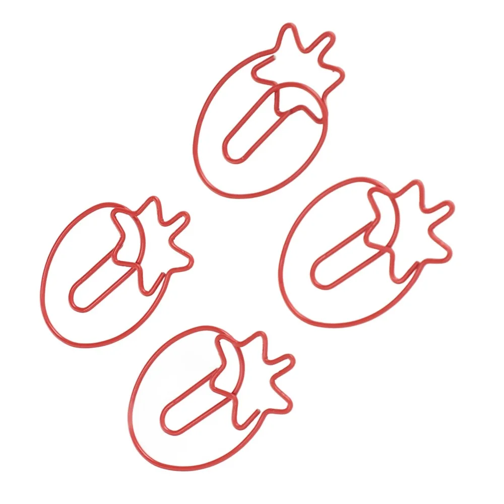 100 Pcs 딸기 모양 딸기 종이 클립 레드 미니 사이즈 금속 종이 클립 다목적 사용 30mm 과일 종이 클립