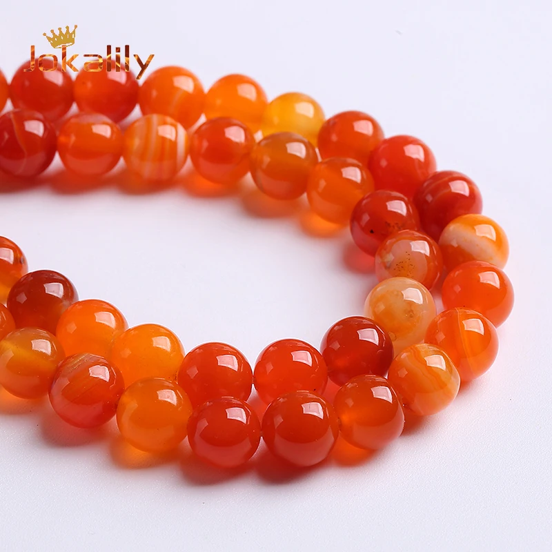 Natural Orange Agates Onyx Striped Stone Round Loose Spacer Beads For Jewelry Making Diy Bracelets Accessories 4 6 8 10 12mm 15