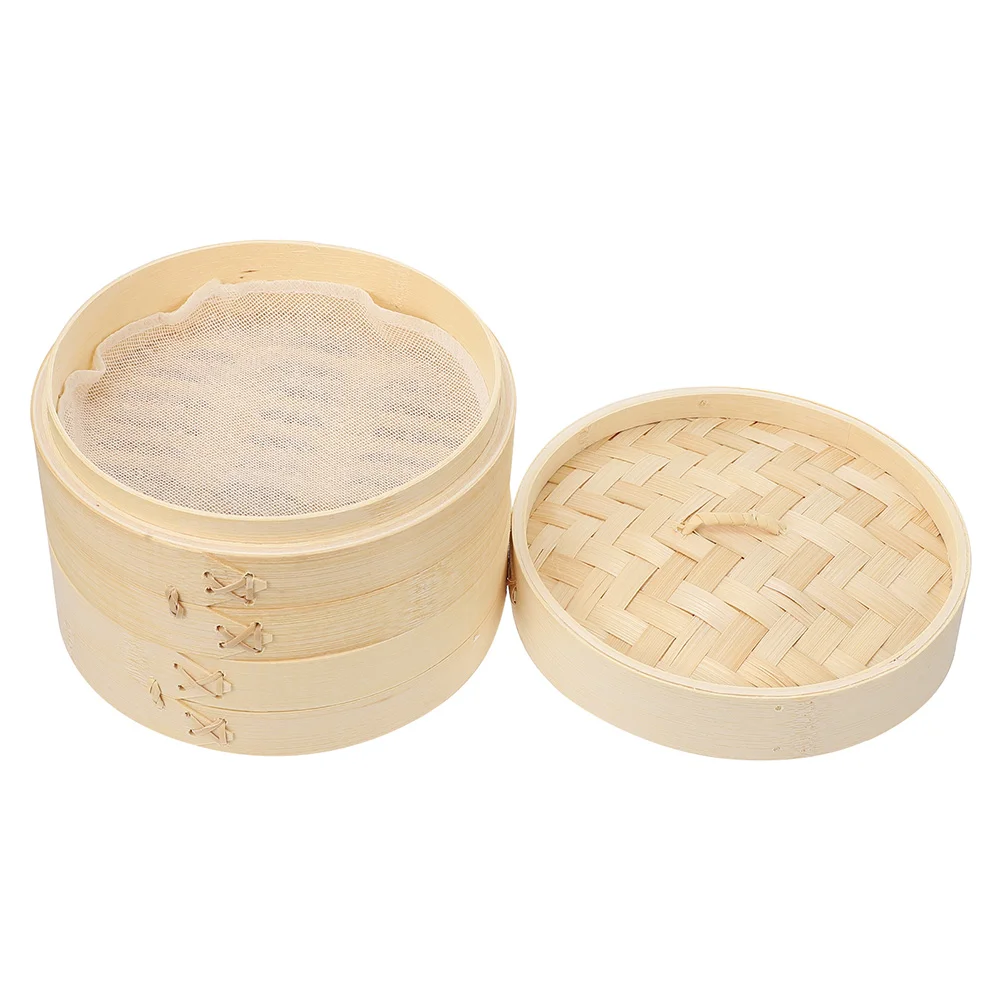 

Bamboo Steamer Pot Steamed Stuffed Bun Dim Sum Basket Reusable with Lid for Cooking