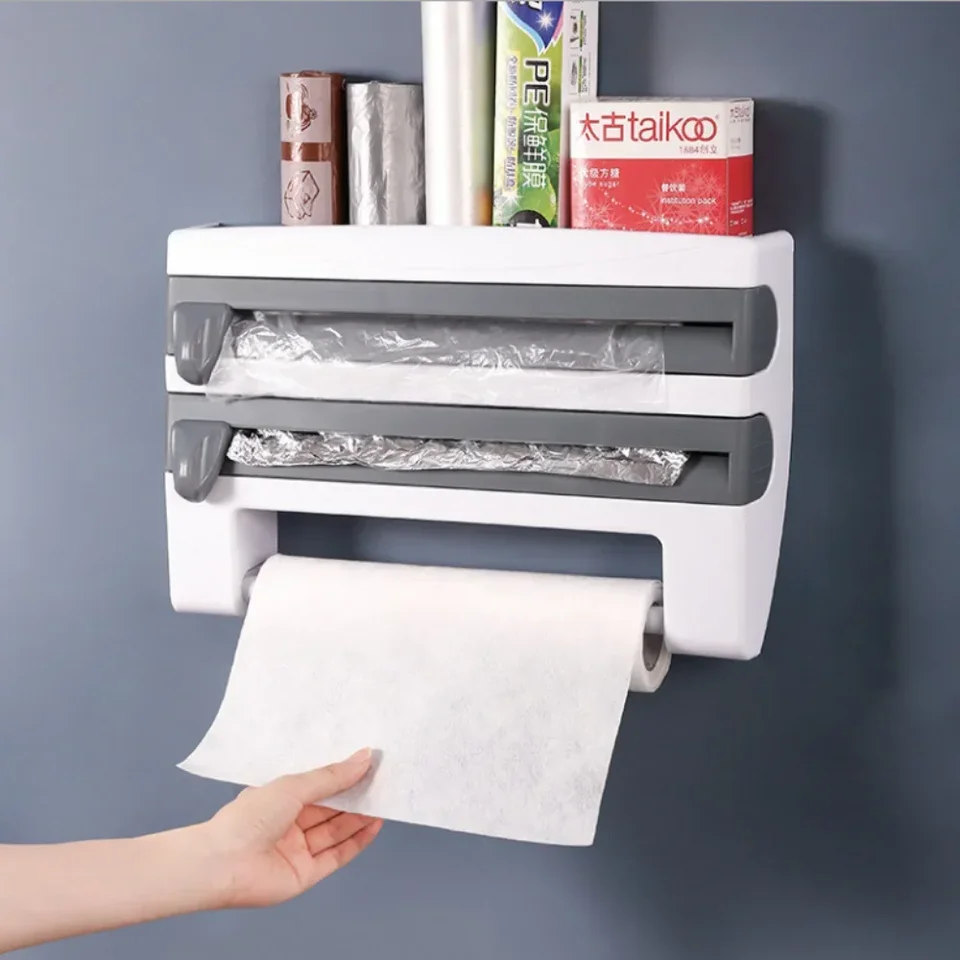 1 Pieza Organizador De Cocina Con Dispositivo De Corte Para Papel Aluminio  Y Plástico, Porta Rollos De Papel, Soporte Para Trapos Y Estante De  Almacenamiento Para Papel Film, Mode de Mujer