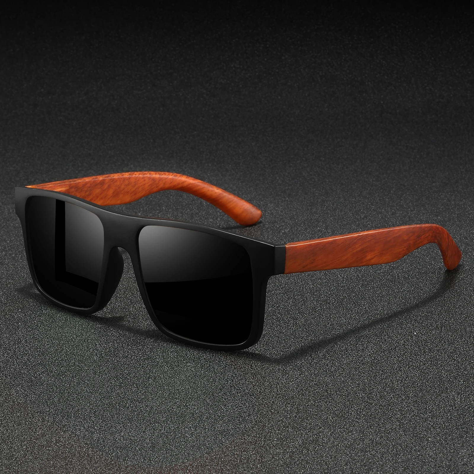 Klassische quadratische sportliche polarisierte Sonnenbrille – Federscharnier mit Holzmaserung, bequeme Passform zum Radfahren, Angeln, Strand und Freizeit – Detail 9