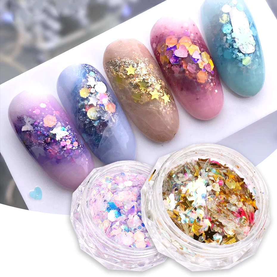 Iridescente Summer Nail Glitter Flakes Star Hexagon Chunky Ab Mermaid Paillettes Aurora Confetti Lustrini Fette Decorazione Manicure