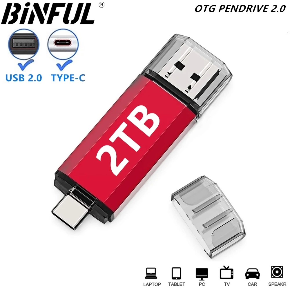 BINFUL 2NI1 TYPE-C USB 2.0 clé USB 2 to 1 to 512GB clé USB haute vitesse avec porte-clés clé mémoire cadeau d'affaires créatif U d