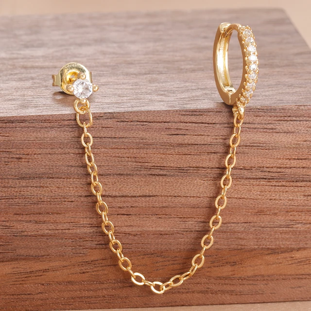 Boucles d'oreilles pendantes en acier inoxydable pour femmes, chaîne de couleur or, pendentif en zircone, Clip, accessoires bijoux de fête de vacances