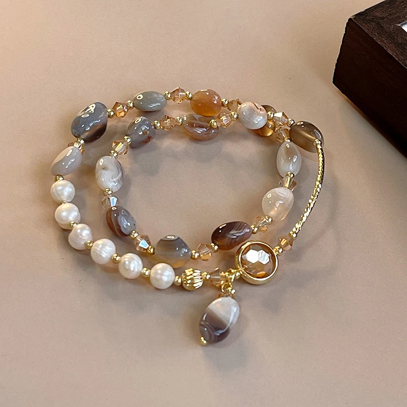 Doppellagige Natursteinperlen, Perlenmetall, mehrere Elemente, Armbänder für Damen, Sommer, 2025, süßes Accessoire, Trendschmuck – Detail 12