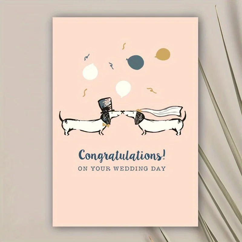 1pc, happy wedding card, romantic congratulation card, cute dachshund wedding sweet couple for husband wife