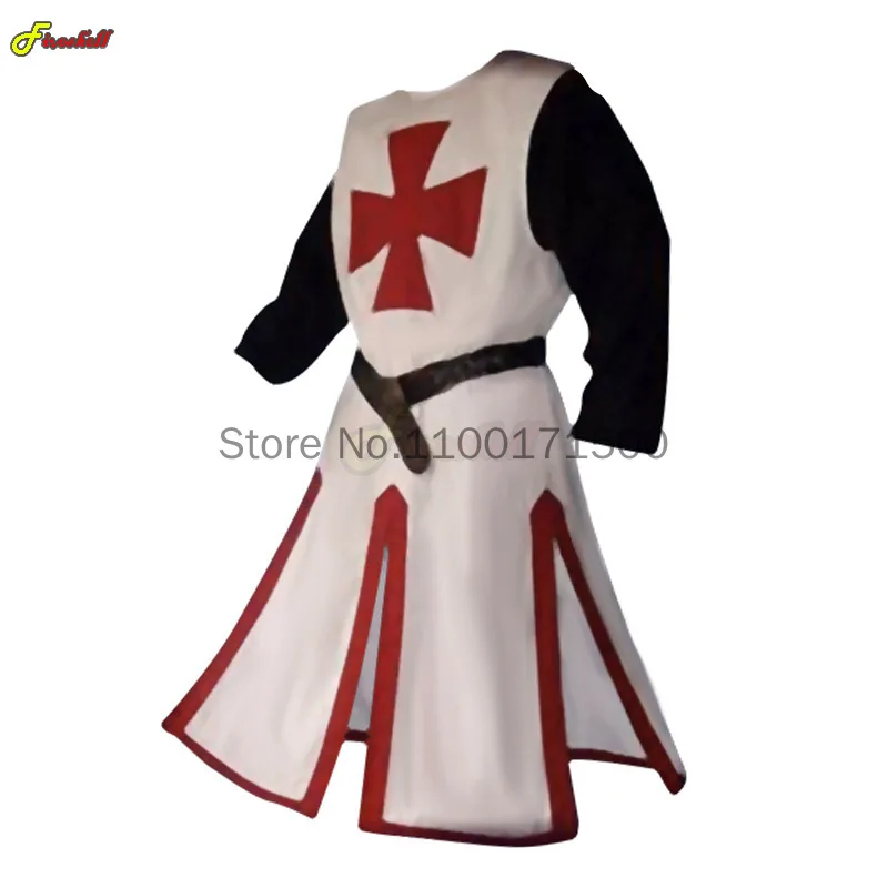 Medieval Prince Costume Mens Medieval Crusader Knights Templar Tunic Cosplay Costumes Renaissance Halloween Surcoat Warrior Black Plague Cloak Top
