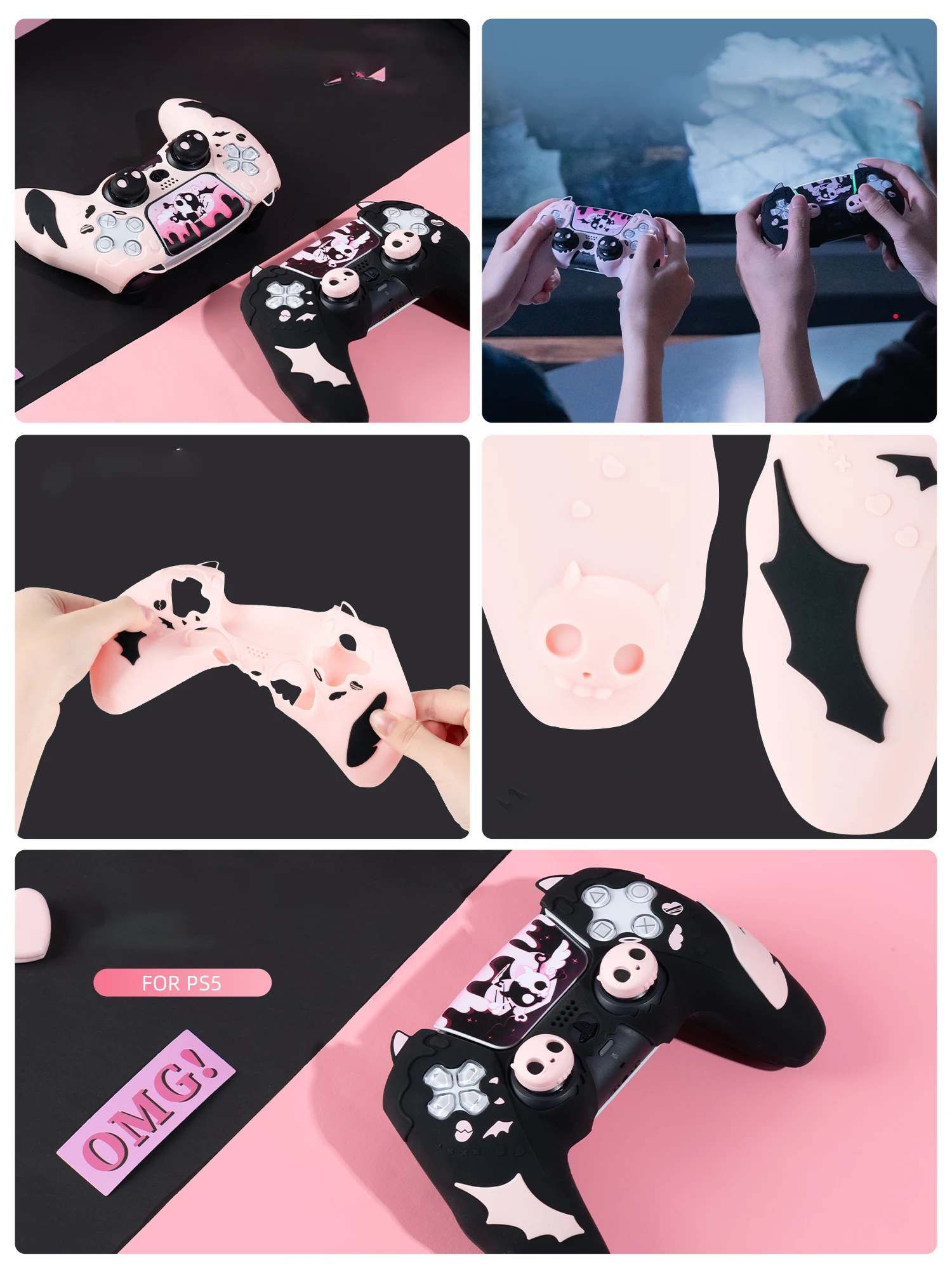 capa protetora para Playstation 5, 2 apertos de polegar e 1 adesivo
