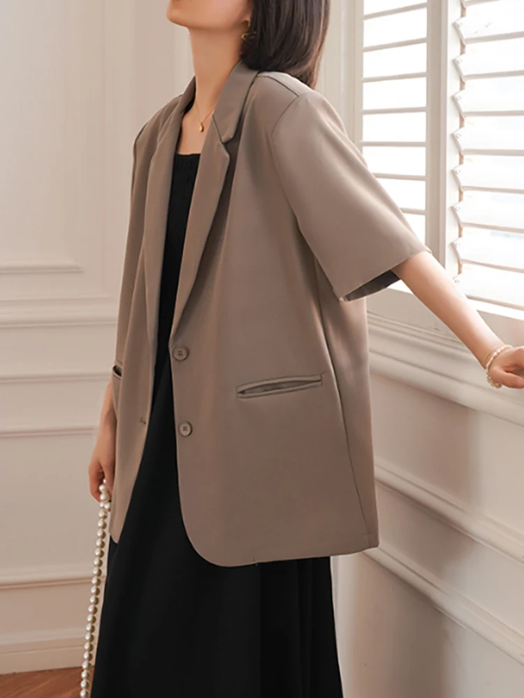[LANMREM] Short Sleeve Blazers For Women Single Breasted Casual Loose Korean Style Female Jackets 2024 Summer New 26D9019