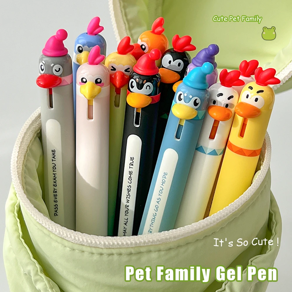 12-teiliges süßes Tier-Gelstift-Set, 0,5 mm, lustiger Pinguin, Huhn, Papagei, schnell trocknender Gelstift, kreativer, stilvoller, einfacher schwarzer Gelstift – Detail 10