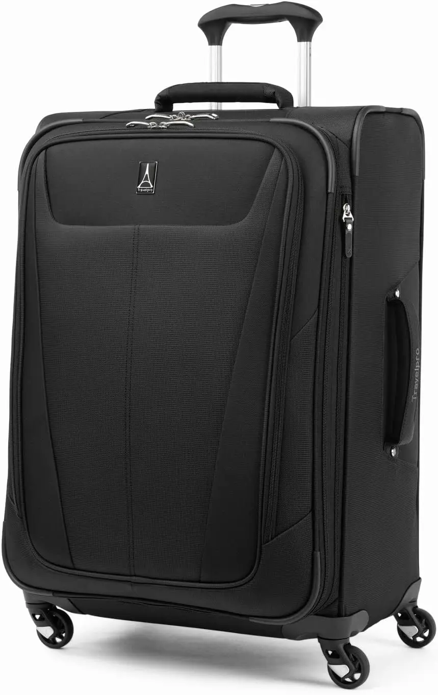 

5 Expandable Checked Luggage with 4 Spinner Wheels, Lightweight Suitcase, Men and Women, Black, Checked Medium 25-Inch