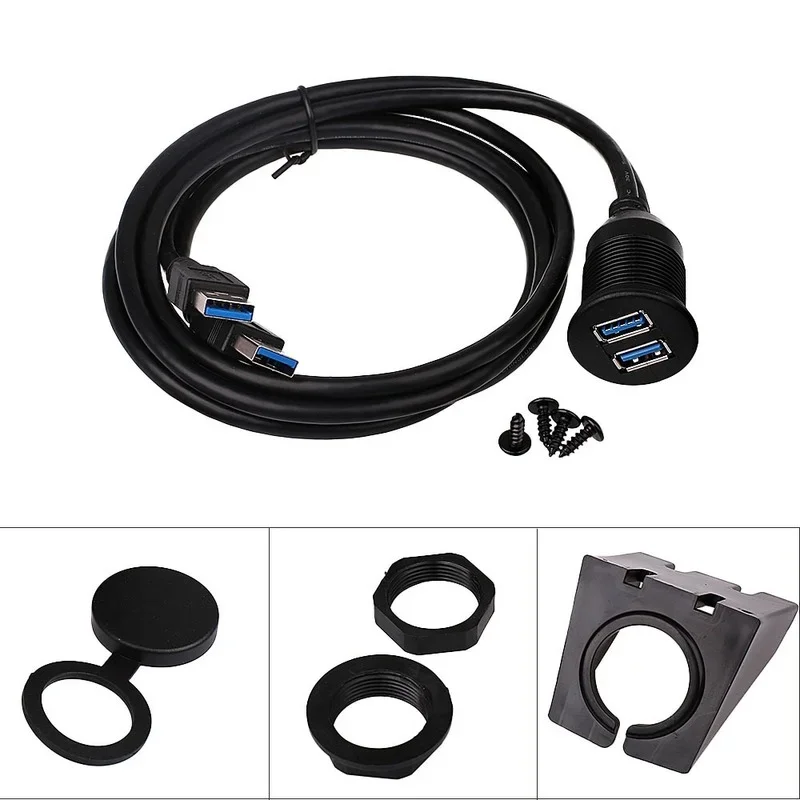 Dual Usb 3.0 Macho para Fêmea Cabo de Extensão Flush Mount Panel para Carro Caminhão Barco Motocicleta - Imagem 6