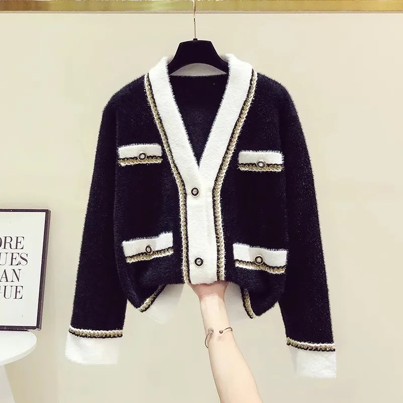 

French niche light familiar knitted cardigan jacket women small fragrant famous lady royal sister design color contrast sweater