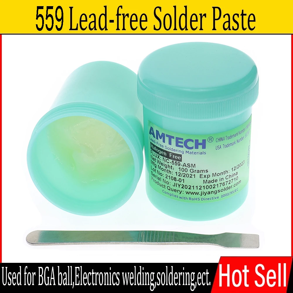 AMTECH NC-559-ASM Flux Paste Lead-Free Solder Paste BGA Solder Flux for SMT Reballing Solder 559 100g No Clean Solder Paste