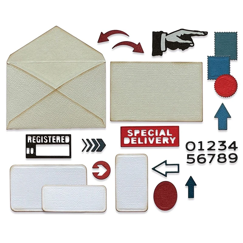 

Postale Metal Cutting Dies Envelope Signs Tags Numbers Die Cuts for Scrapbooking DIY Photo Album Embossing Paper Card Decor 08