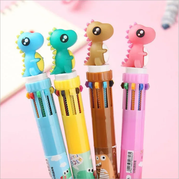Multifunctional Pen 10 Colors Cute Cartoon Ballpoint Pen Dinosaur Kawaii Multicolor Gel Pen for Writing