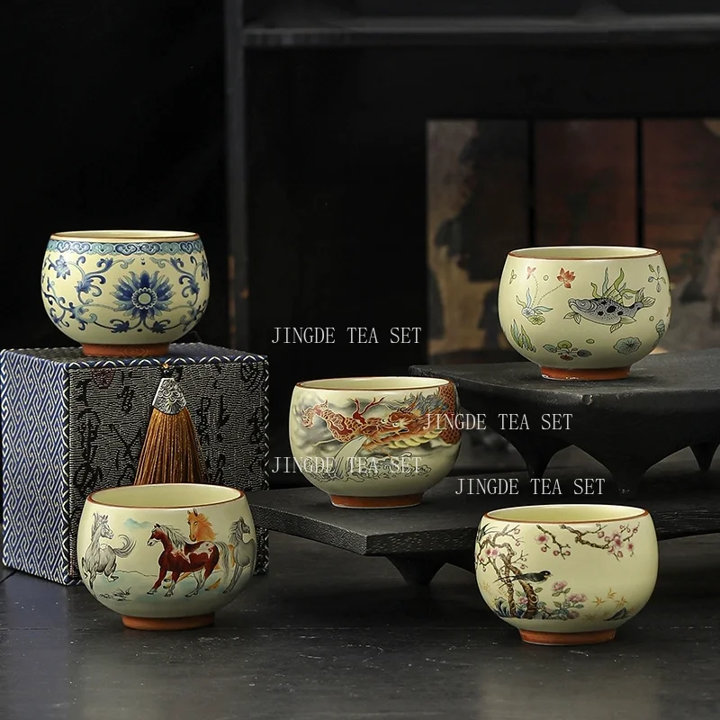 Custom Ceramic Tea Cup Traditional Tea Set Accessories Chinese Ice Crack Glaze Master Cup Boutique Porcelain Teacup Tea Bowl