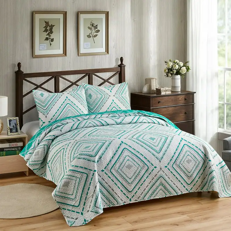 

Piece Quilt Set Size,Lightweight Microfiber Bedspread Coverlet Set, Green