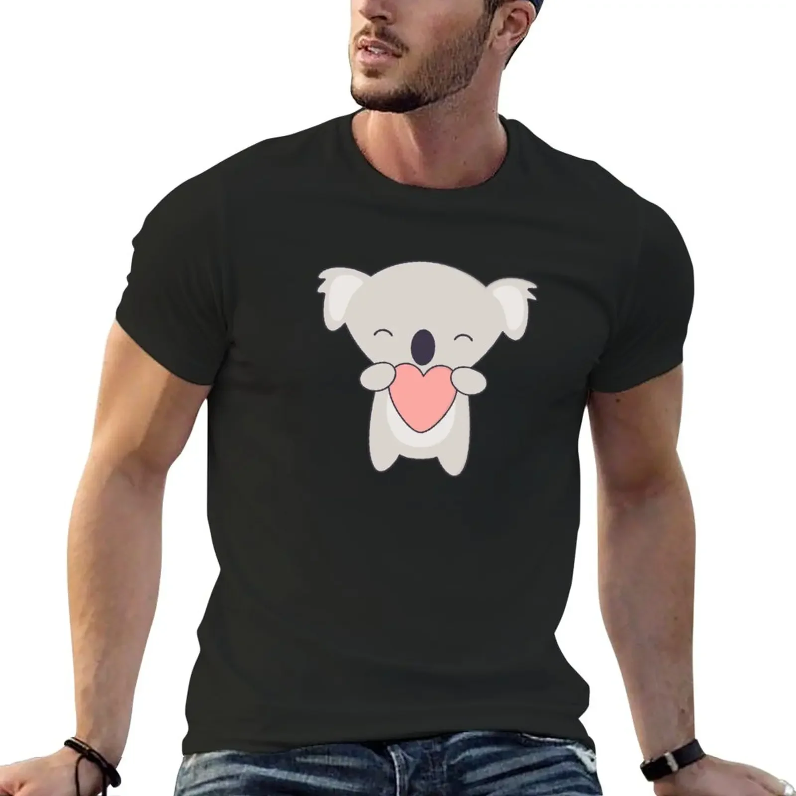 

Kawaii Cute Koala Bear с сердцем футболка винтажные милые топы Мужская хлопковая футболка