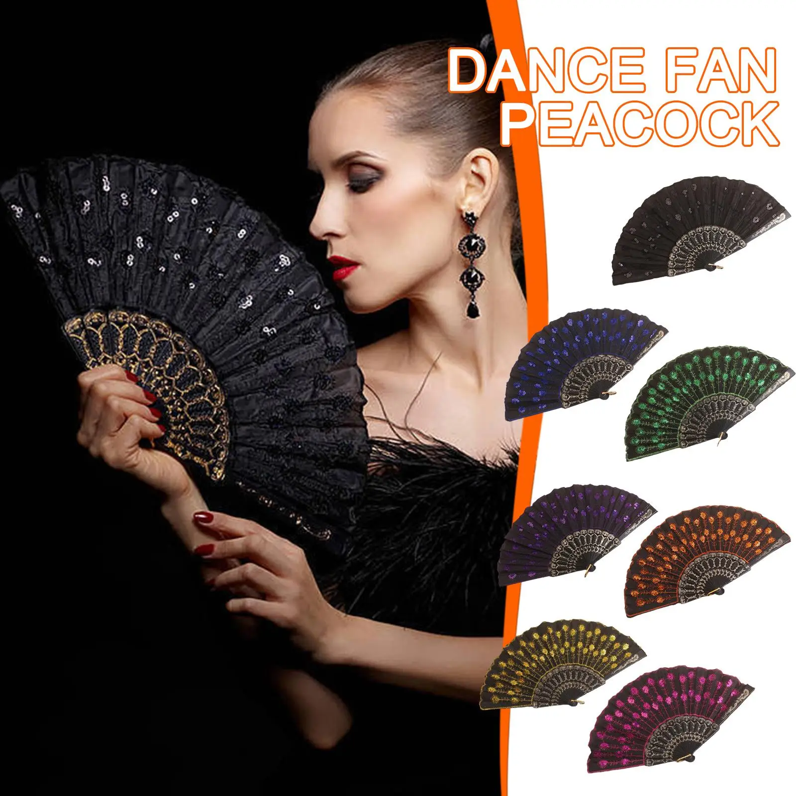 Beautiful Decorative Fans Plastic Cloth Folding Hand Fan Flower Wedding For Party Held Dance Pattern Style Spanish