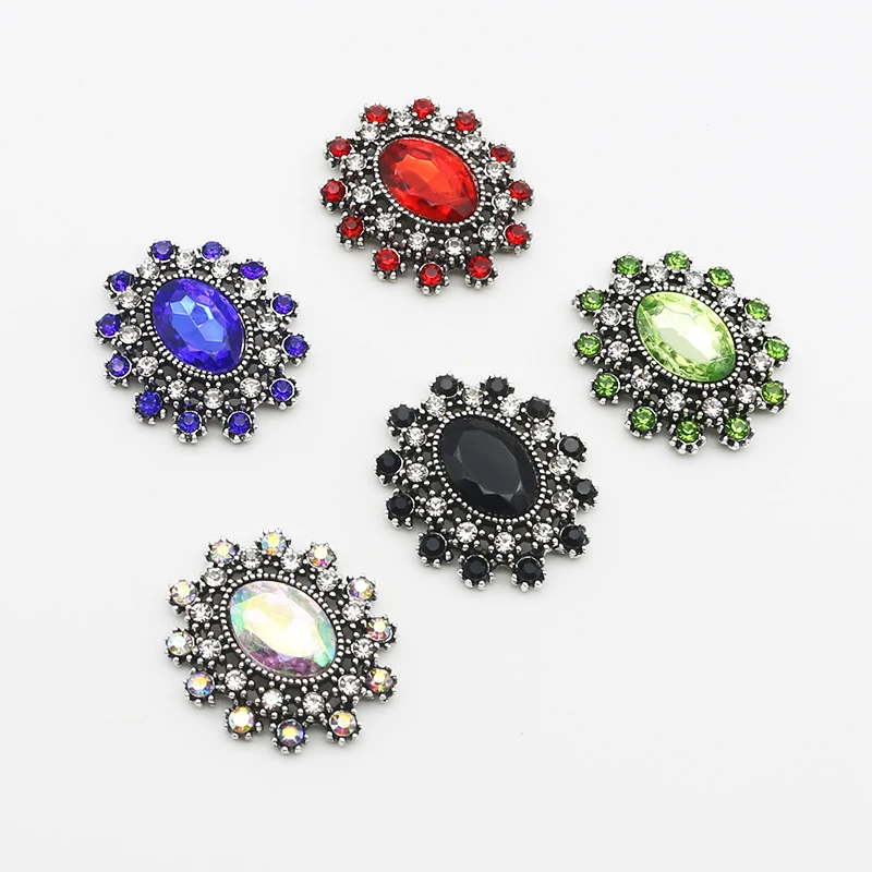 5Pcs 25 * 28MM Glass Crystal Button Retro Metal Mix Color Decorative Flower DIY Jewelry Accessories jewelry making supplies craft supplies glass crystal rhinestones satin cloth buttons