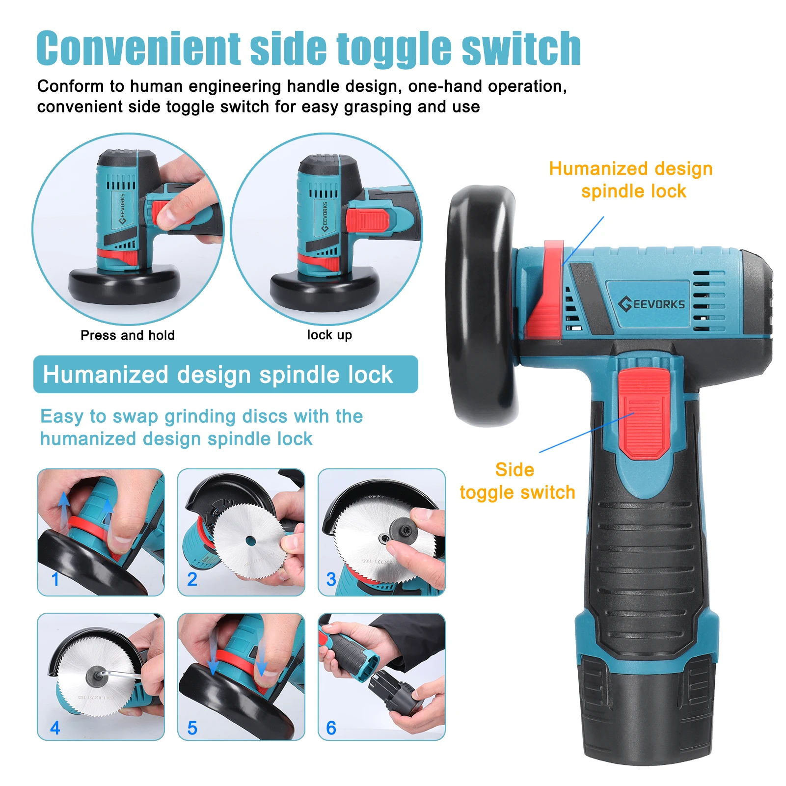 12 V 19500rpm Electric Grinding Tool Multifunctional Angle Grinder Handheld Cutter for Cutting Polishing Ceramic Tile Wood Stone