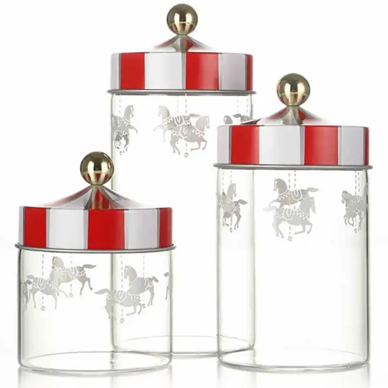 Storage Jar 1300/980/630ML Carousel Sealed Can Moisture-Proof Transparent Glass Candy Box Cookie Coffee Seal Tank