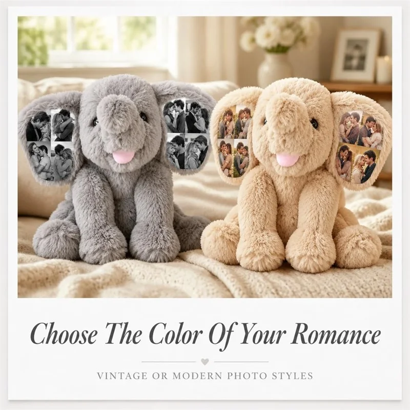 Custom Photo Plush Elephant Personalized Memory Keepsake Gift Jewelry Ornaments