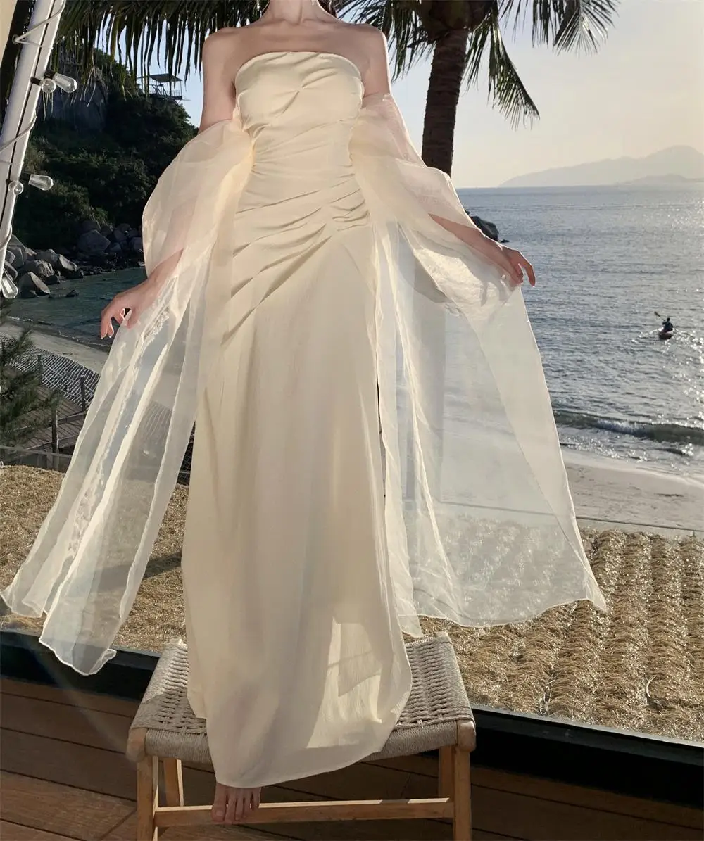 Elegant Wedding Long Dresses for Women Strapless Bodycon Mermaid Evening Party Dress Slim Prom Robe Korean Fashion Vestido Mujer