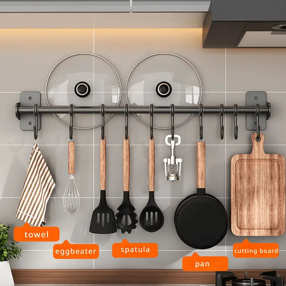 Kitchen Hook Rack Stainless Steel Wall Shelves Storage Utensils Holder Kitchen Accessories Organizer Wall storage rack no punch 2