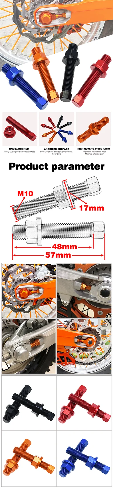 CNC-Kettenregler M10 Schrauben und Muttern für KTM 690 790 890 950 990 1090 1190 1290 ADVENTURE DUKE ENDURO SMC R 2004–2023 2024 – Detail 1