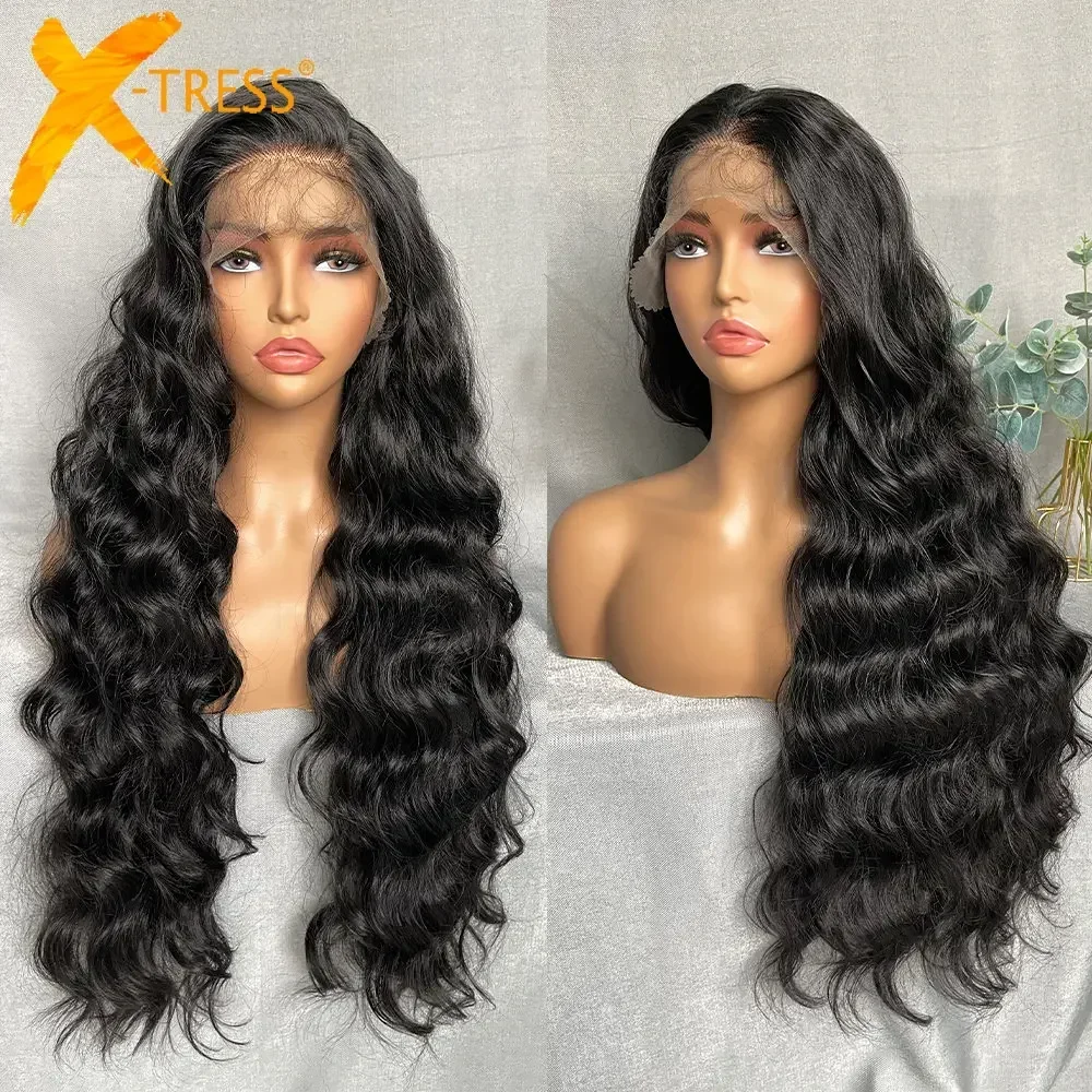 X-TRESS Synthetic Lace Front Hair Wigs for Women 32inch Long Loose Wave Black Color 13X6 Lace Frontal Wig with Natural Baby Hair lace front wig lace wigs synthetic wigs womens synthetic wigs