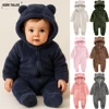 2025 Winter Baby Rompers Infant Fleece Bear Hooded Onesies Newborn Baby Boy Girl Zipper Jumpsuit Bodysuit Pyjamas
