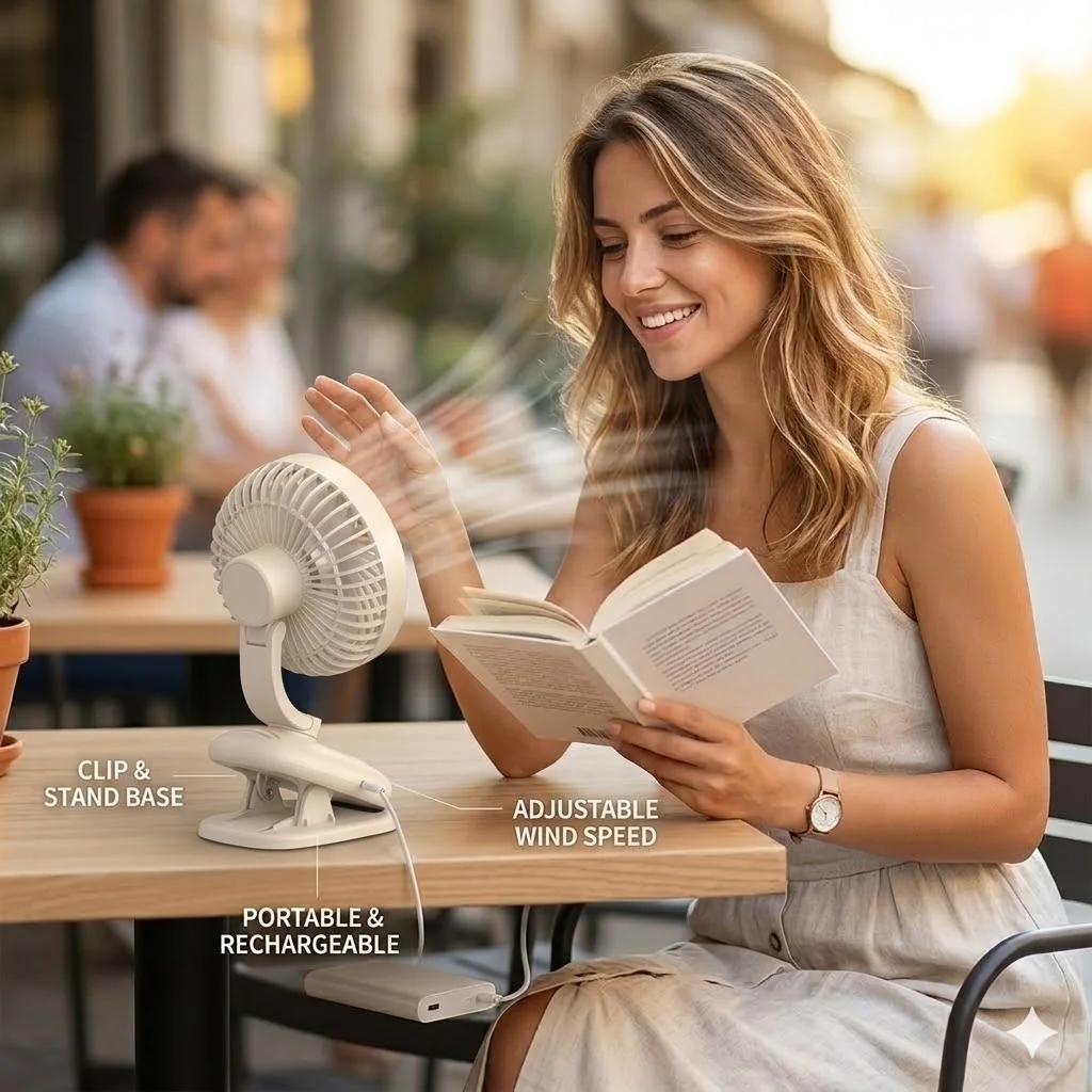 Clip On Fan, Stroller 1800mAh Rechargeable Portable With 4 Speeds, 120° Auto Oscillation Desk Fan_voghion.com
