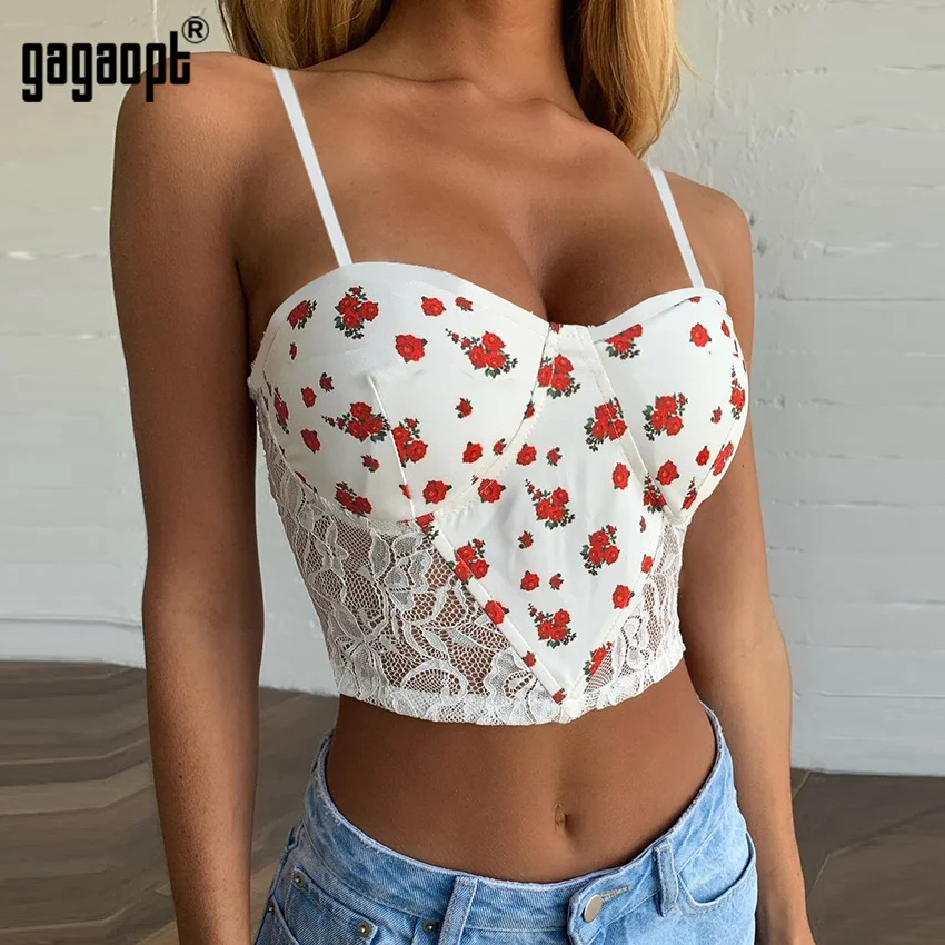 

Gagaopt Fashion Sexy Lace Bralette Flower Print Crop Tops Women Ladies Floral Embroidery Camisole Tank Streetwear Blusas