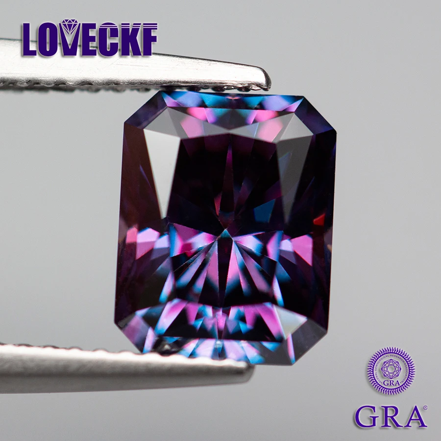 New Royal Purple Moissanite Stone Taglio Radiante Vvs1 Lab Diamond Gemstone Superato Diamond Test Con Rapporto Gra