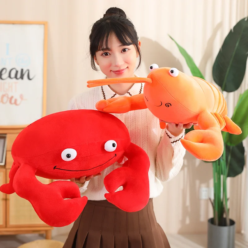 20-80CM Kawaii Cartoon Simulation Anime Stuffed Big Lobster Plush Toy Cute Crab Plush Toy Lobster Hat Handmade Doll