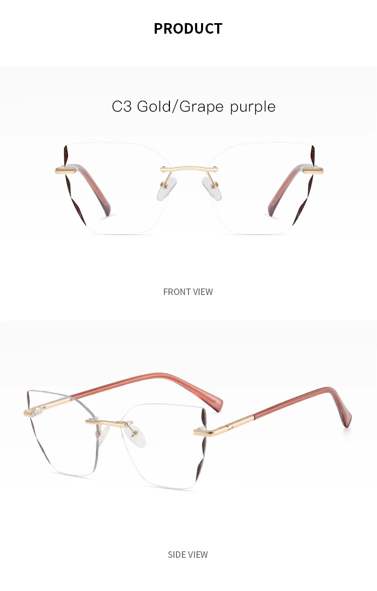 91743 Neue Original Randlose Cat Eye Brillen Rahmen Weibliche Optische Gläser Intellektuelle Brillen College Mädchen Geschenk – Detail 11
