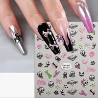 3pcs 5D Halloween Nail Art Stickers Y2K Pumpkin Skull Bone Ghost Cross Design Adhesive  Nail Decals for Manicure Decoration 2