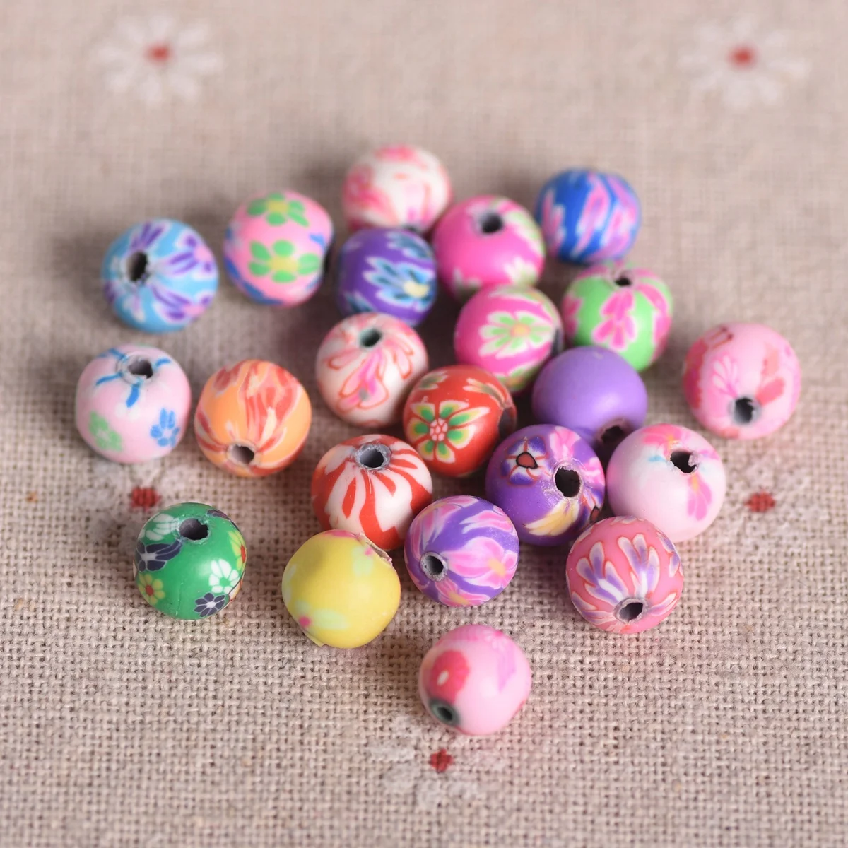 Polymer Clay Beads Lot / Assorted Flower Beads Mix (12mm / Round