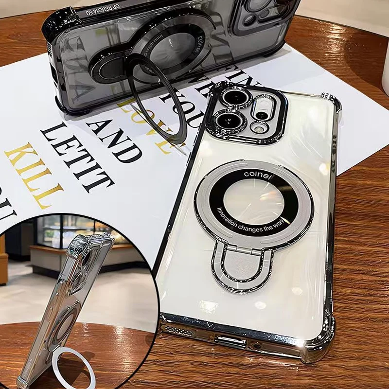 Transparent Shockproof Magnetic Bracket Phone Case Cover