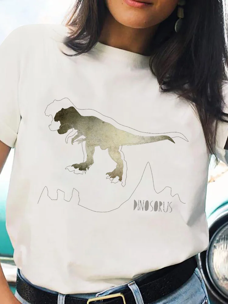 

New Dinosaur Printed Women's T-shirt Round Neck Tops Ladies Casual Basic Short Sleeves Shirt Female Cartoon Printed Tee Shirts