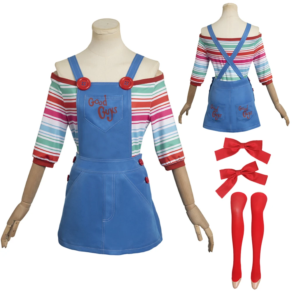 

Chucky Cosplay Women Fantasy Movie HORROR Cosplay Pretty Girl Disguise Costume Strap Dress Headgear Outfits Girls Halloween Suit