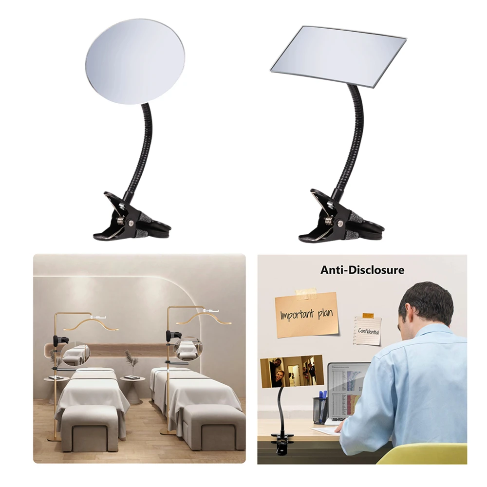 Flexible 360° Adjustable Clip-on Mirror | HD Acrylic Gooseneck Clamp Mirror for Eyelash Salon, Office Cubicle & Desk Rearview